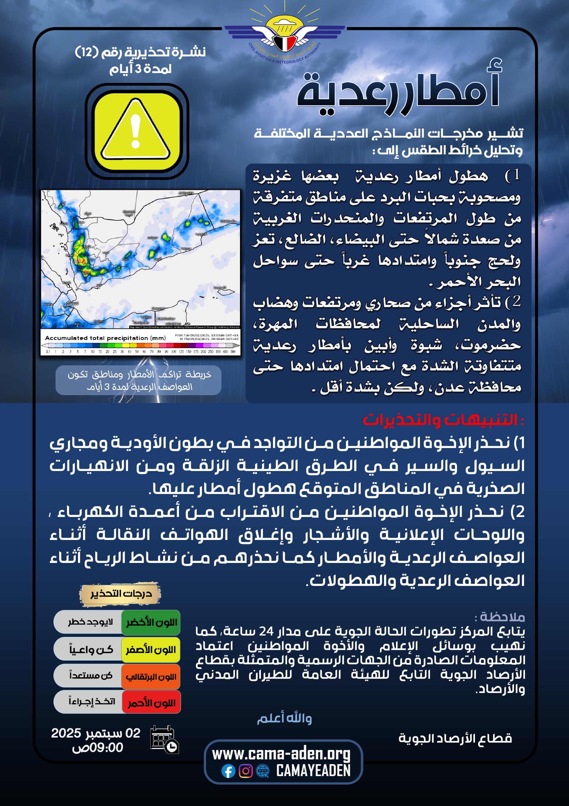 الأرصاد تحذر من أمطار رعدية مصحوبة برياح شديدة وحبات البرد 
